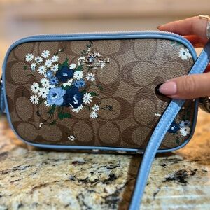 Coach Brown and Blue Floral Crossbody Bag